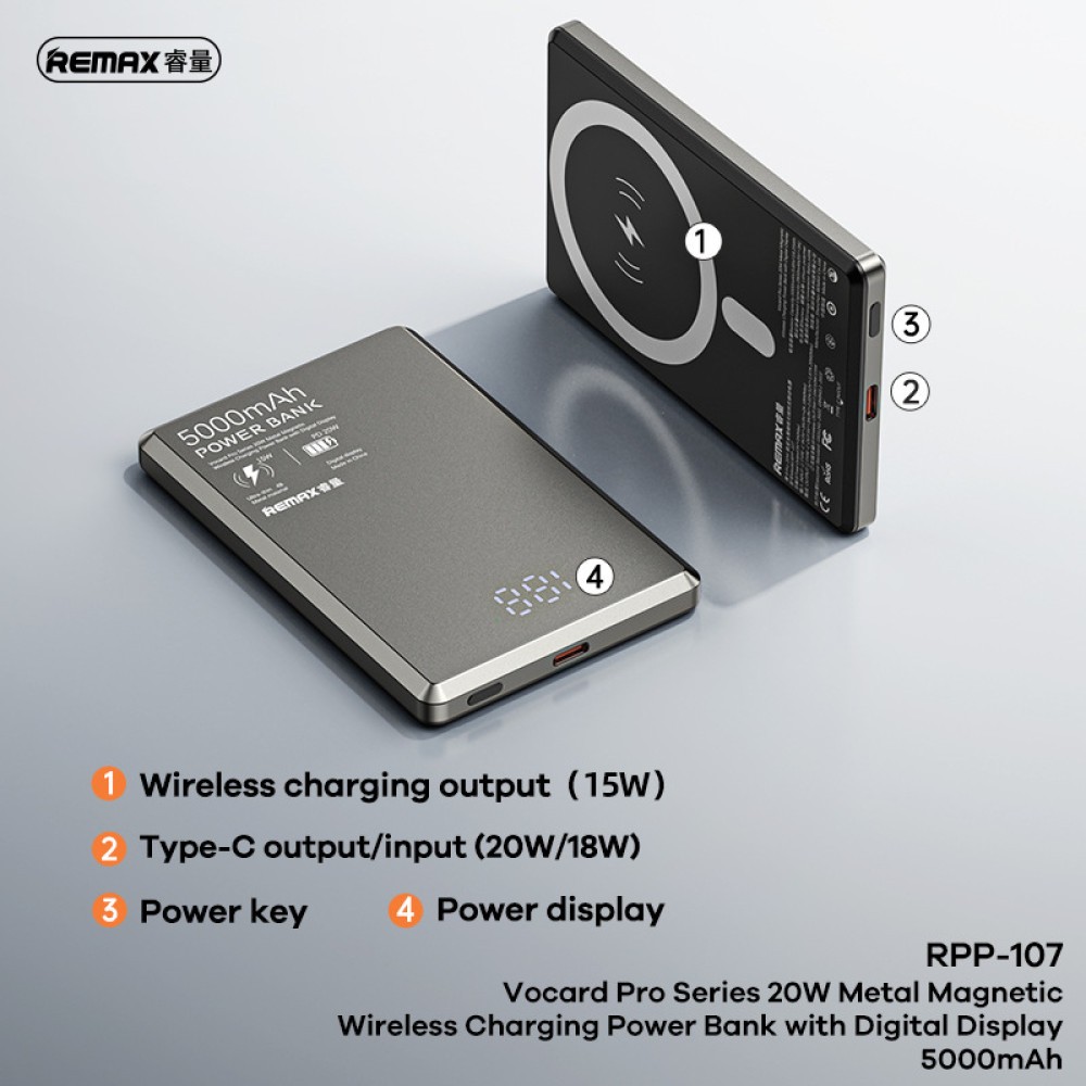 Power Bank Remax RPP-109 10000mAh PD20W Magnetic Wireless (Чорний)-4