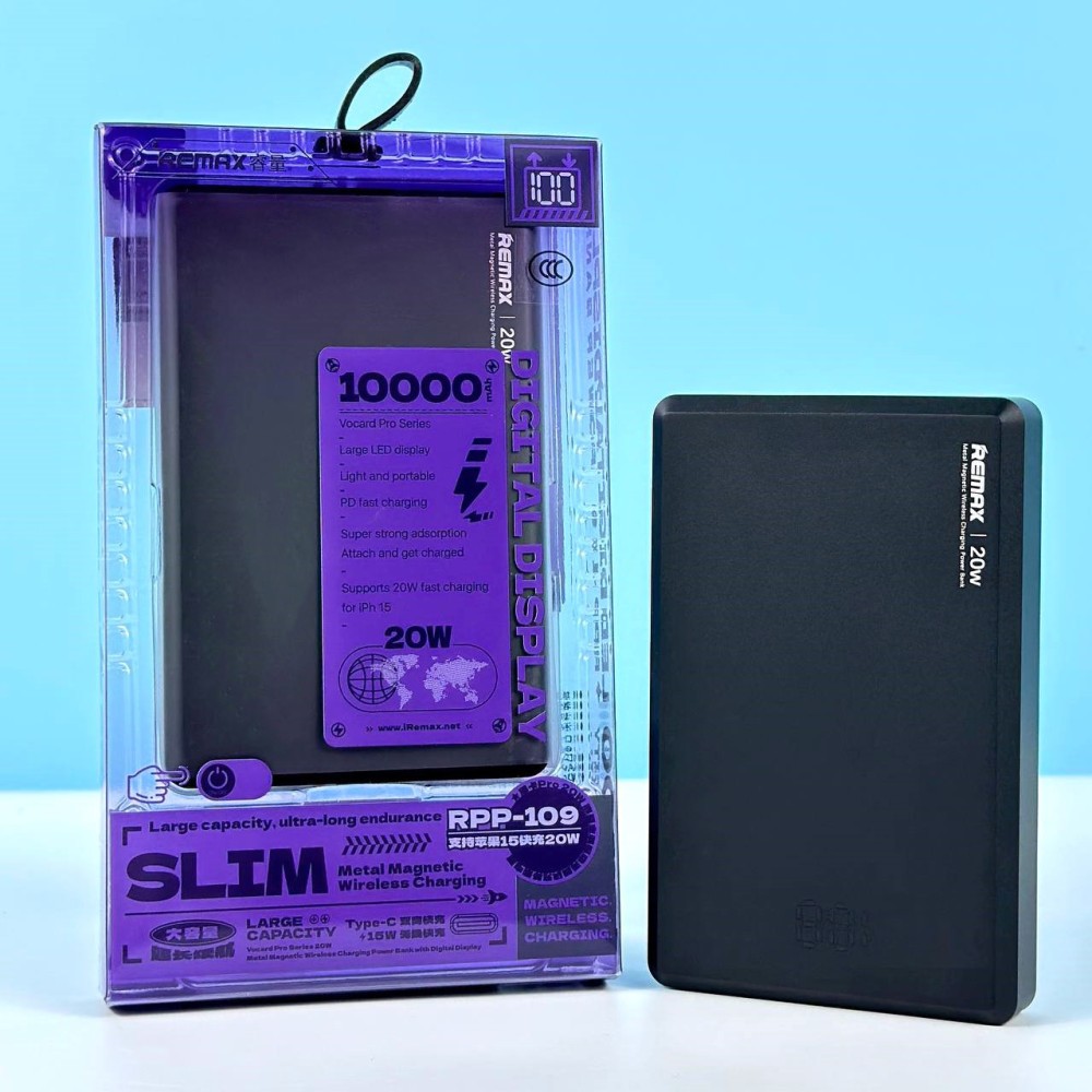Power Bank Remax RPP-109 10000mAh PD20W Magnetic Wireless (Чорний)-0