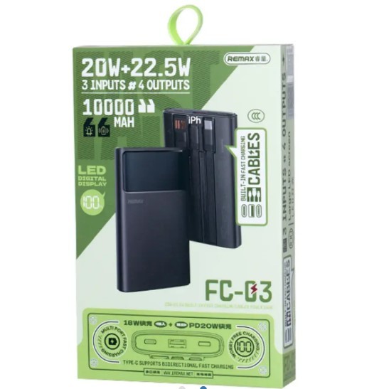 Power Bank Remax FC-03 10000mAh 20W+22.5W Type-C / Lightning (Чорний)-0