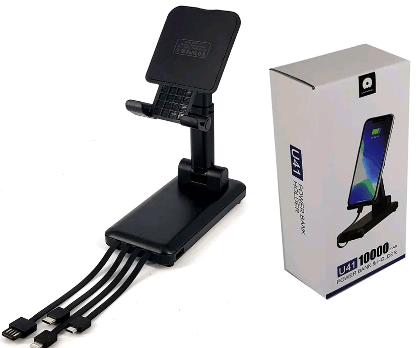 Power bank WUW U41 10000mAh 4 Output+Holder (Чорний)-0