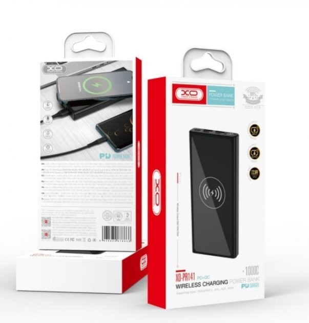 Power bank XO PR141 10000mAh PD20W+QC22.5W+WIR15W + бездротова зарядка (Чорний)-0