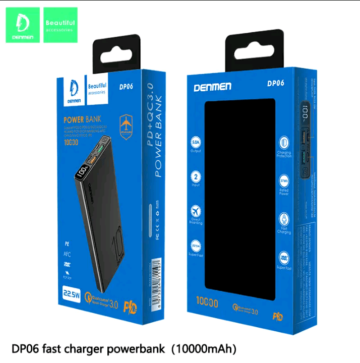 Power bank Denmen DP06 10000mAh QC3.0 22.5W  (Чорний)-0