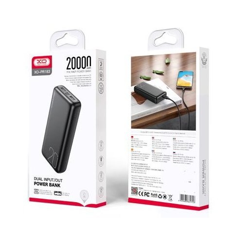 Power Bank XO PR183 Light Display 2USB+Type-C 20000mAh Black-0