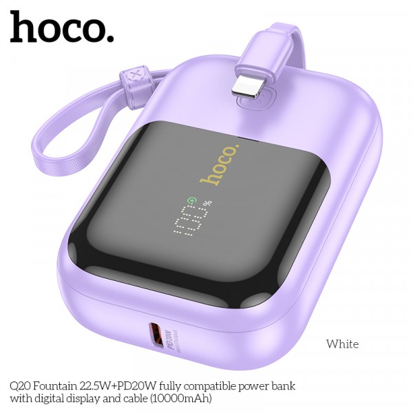Power Bank Hoco Q20 Fountain 22.5W+PD20W fully with digital display and cable 10000mAh Purple-1