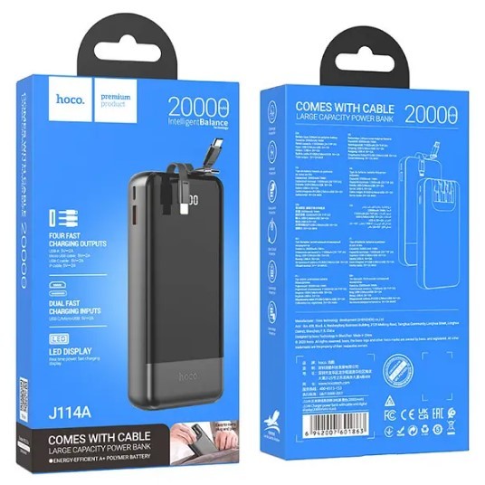 Power Bank Hoco J114A Charger power bank with cable and digital display 20 000mAh Black-0