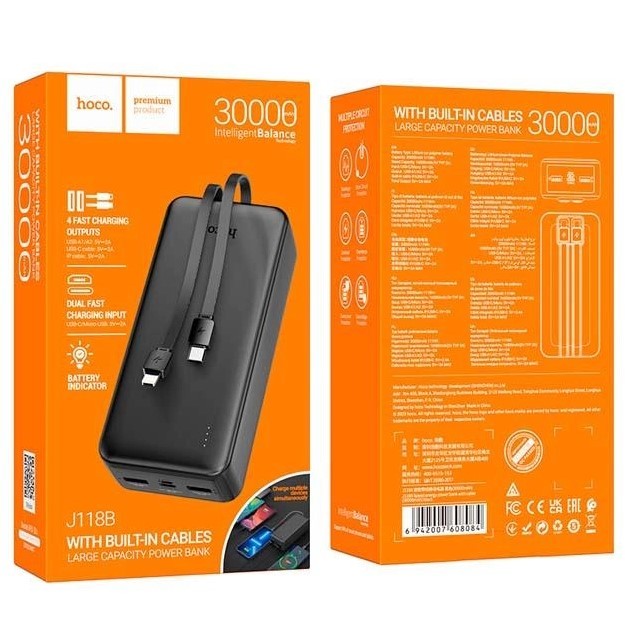 Power Bank Hoco  J118B Speed energy with cable 30 000 mAh Black-0