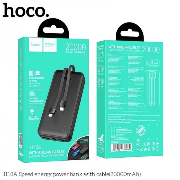 Power Bank Hoco J118A Speed energy with cable 20 000mAh Black-0