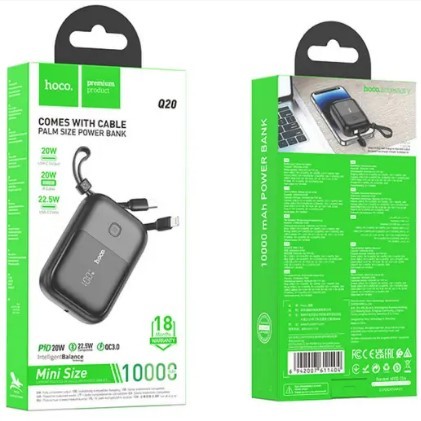 Power Bank Hoco Q20 Fountain 22.5W+PD20W fully with digital display and cable 10000mAh Black-0