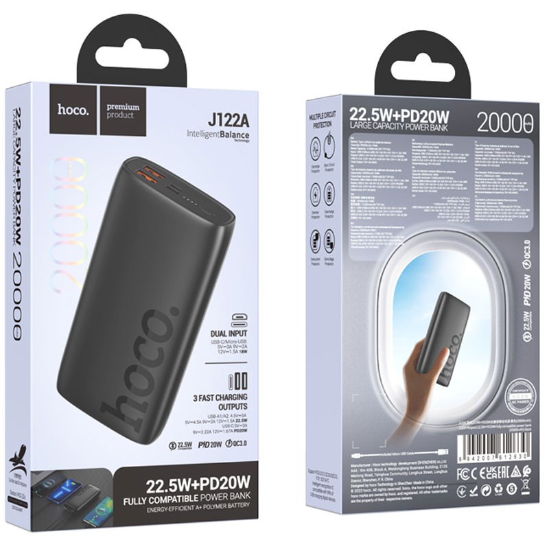 Power Bank Hoco J122A Respect 22.5W+PD20W fully compatible 20 000mAh Black-0