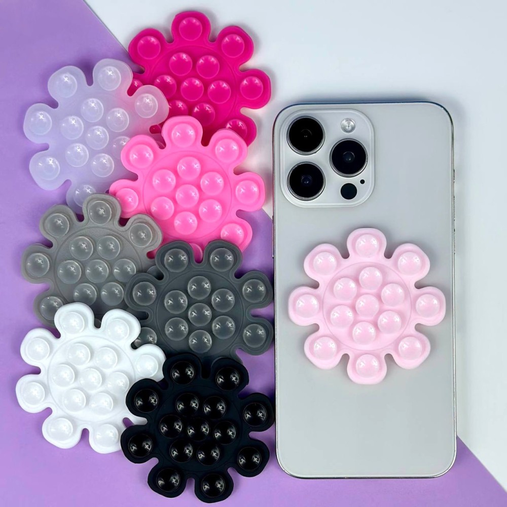 Тримач-присоска для мобільного телефону Double Side Silicone FLOWER (Сіра)-1