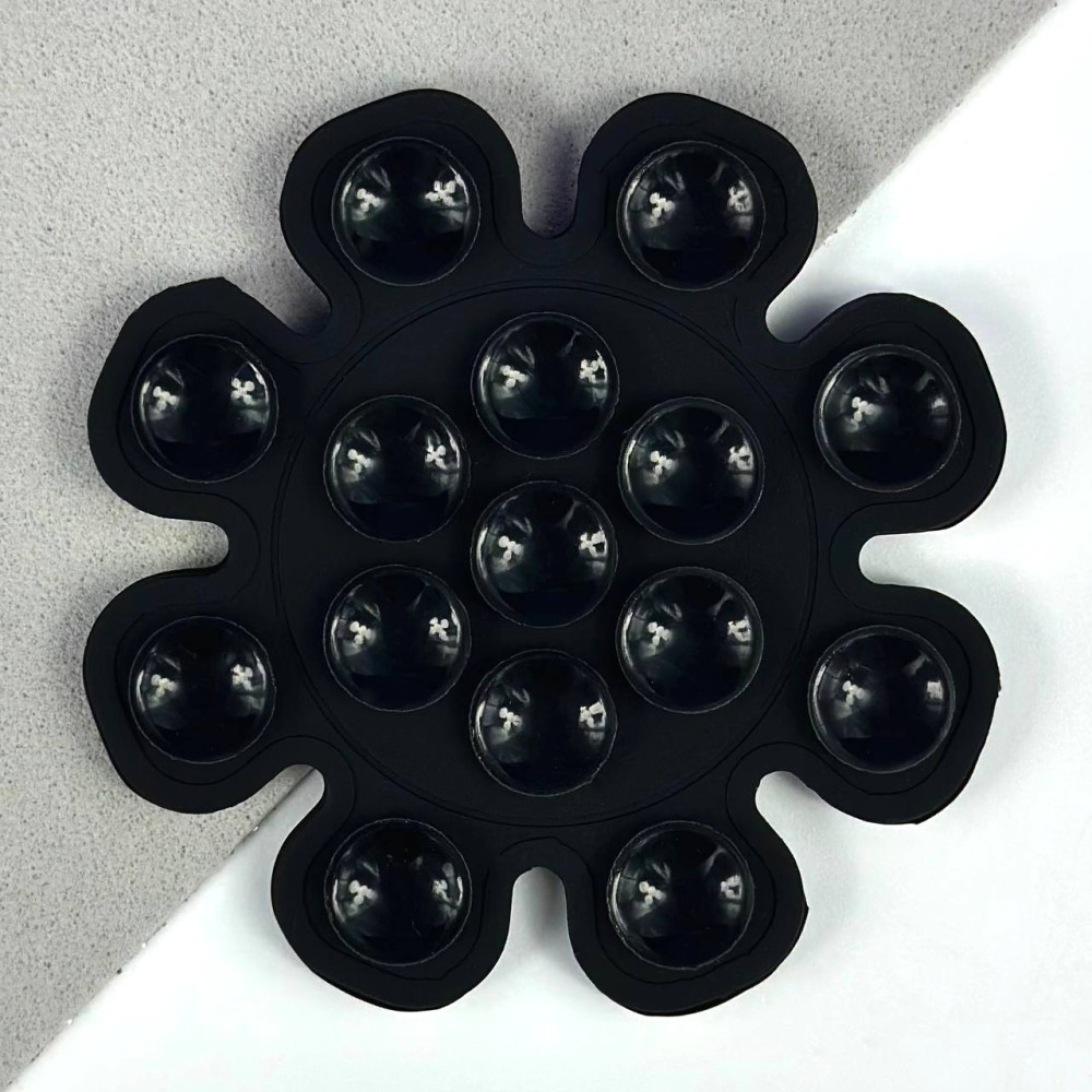 Тримач-присоска для мобільного телефону Double Side Silicone FLOWER (Чорна)-0