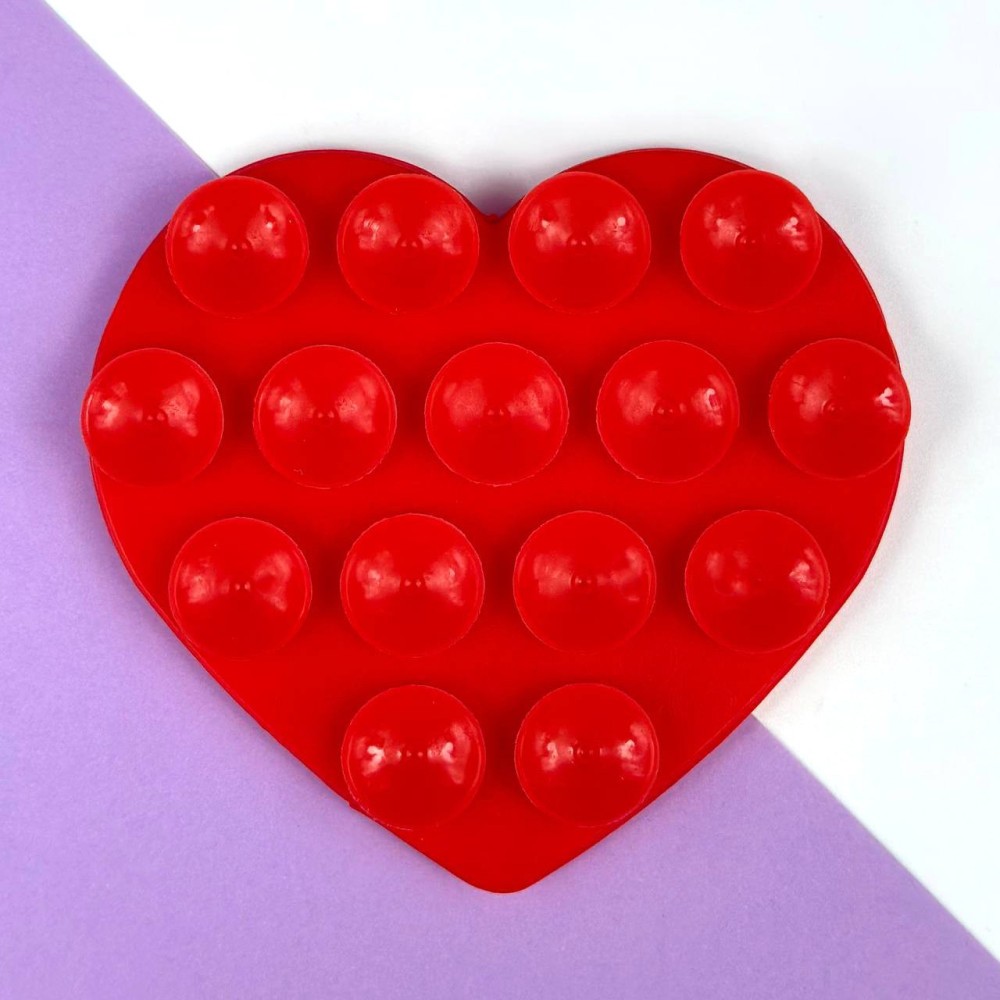 Тримач-присоска для мобільного телефону Double Side Silicone HEARTS (Червона)-0