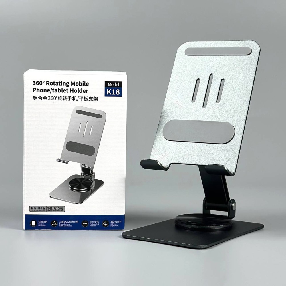 Настільна підставка для телефону K18 Metal (360° Rotation) (Темно-сірий)-0