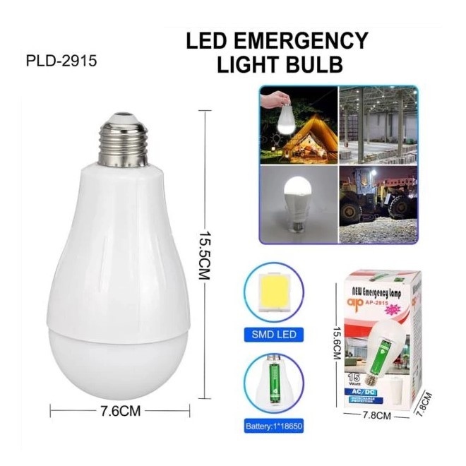 LED Лампа OKGO AP-2915 з акумулятором (E27/15W/3W от АКБ/1*18650/up2 Hours/6800K/CC160mA)-1