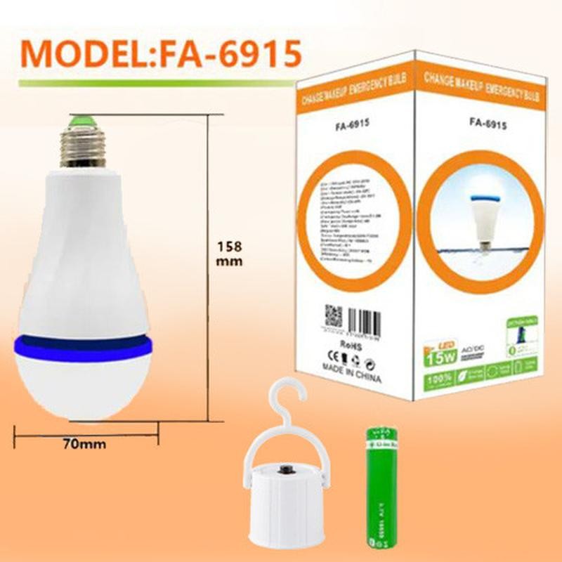 LED Лампа OKGO FA-6915 з акумулятором  (E27/15W/3W от АКБ/1*18650/up2 Hours/6800K/CC500mA)-2