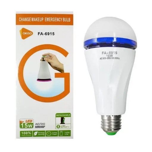 LED Лампа OKGO FA-6915 з акумулятором  (E27/15W/3W от АКБ/1*18650/up2 Hours/6800K/CC500mA)-0
