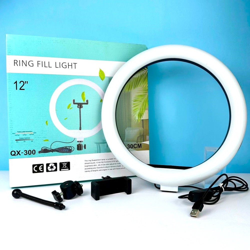 Кільцева світлодіодна Led Лампа 30см QX/HX-300 кріплення під штатив та телефон-0