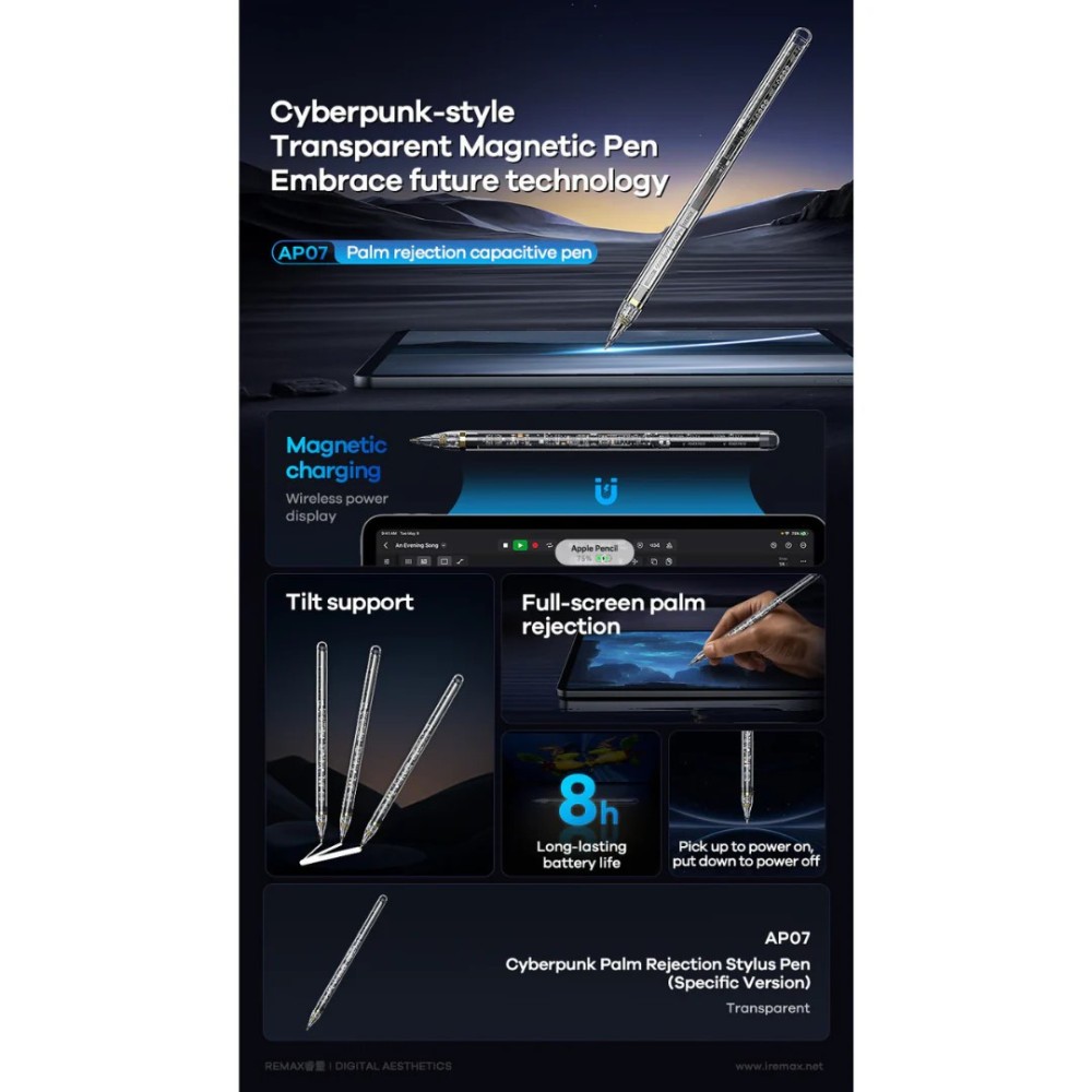 Стилус Remax AP07 Cyberpunk Palm Rejection (Прозорий)-2