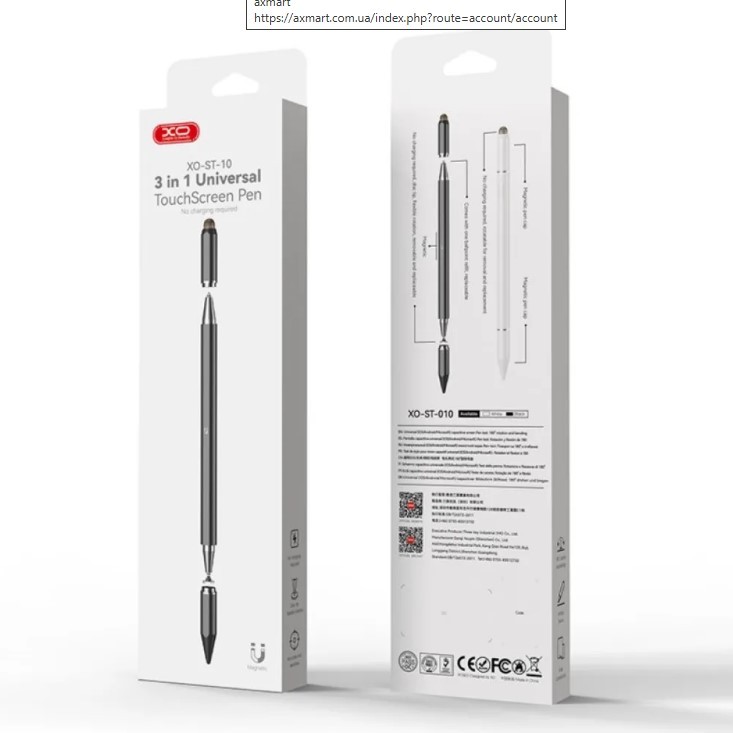 Стілус XO ST-10 3 in 1 touch-sensitive Capacitor Pen чорний-0