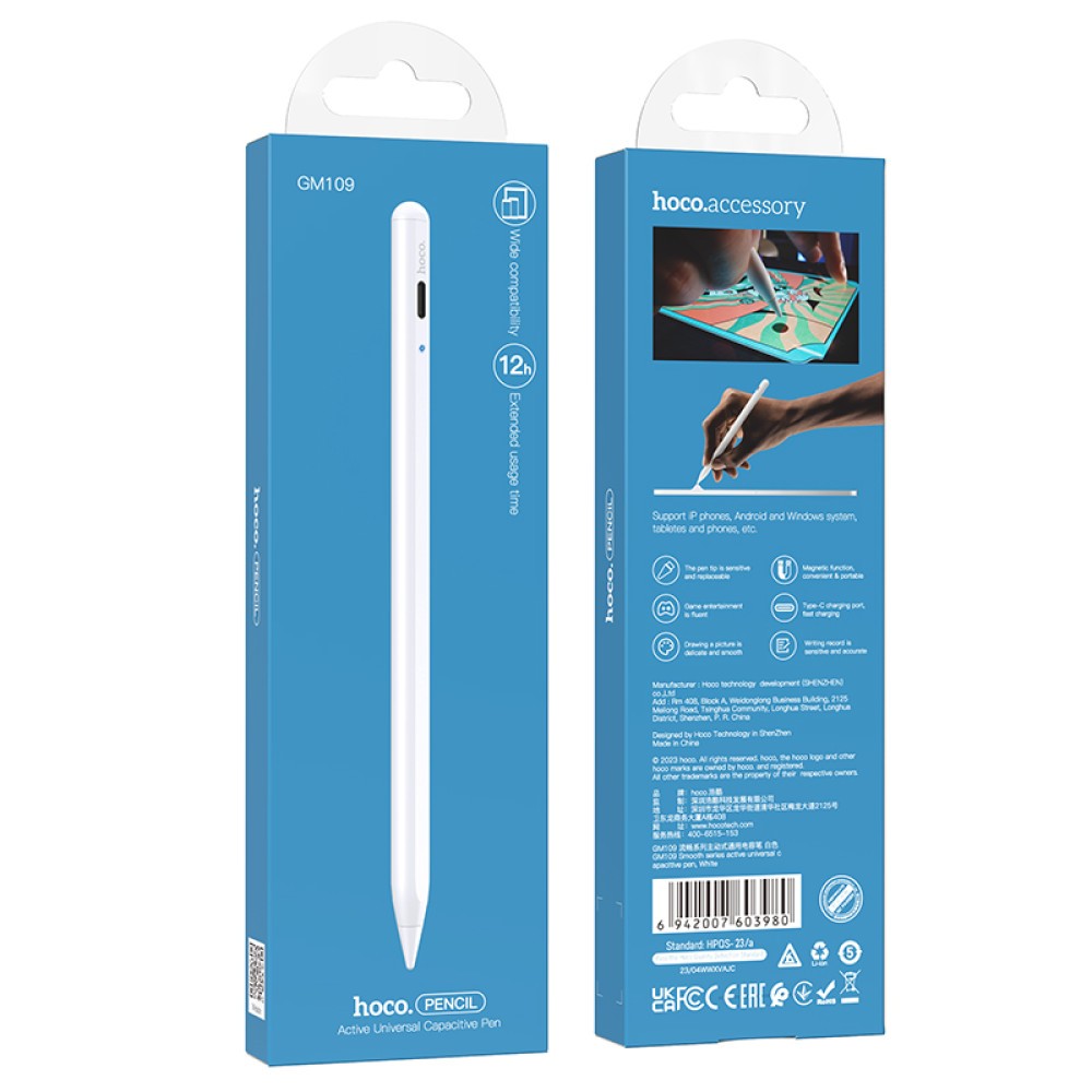 Стилус Hoco GM109 Smooth active universal (Білий)-0