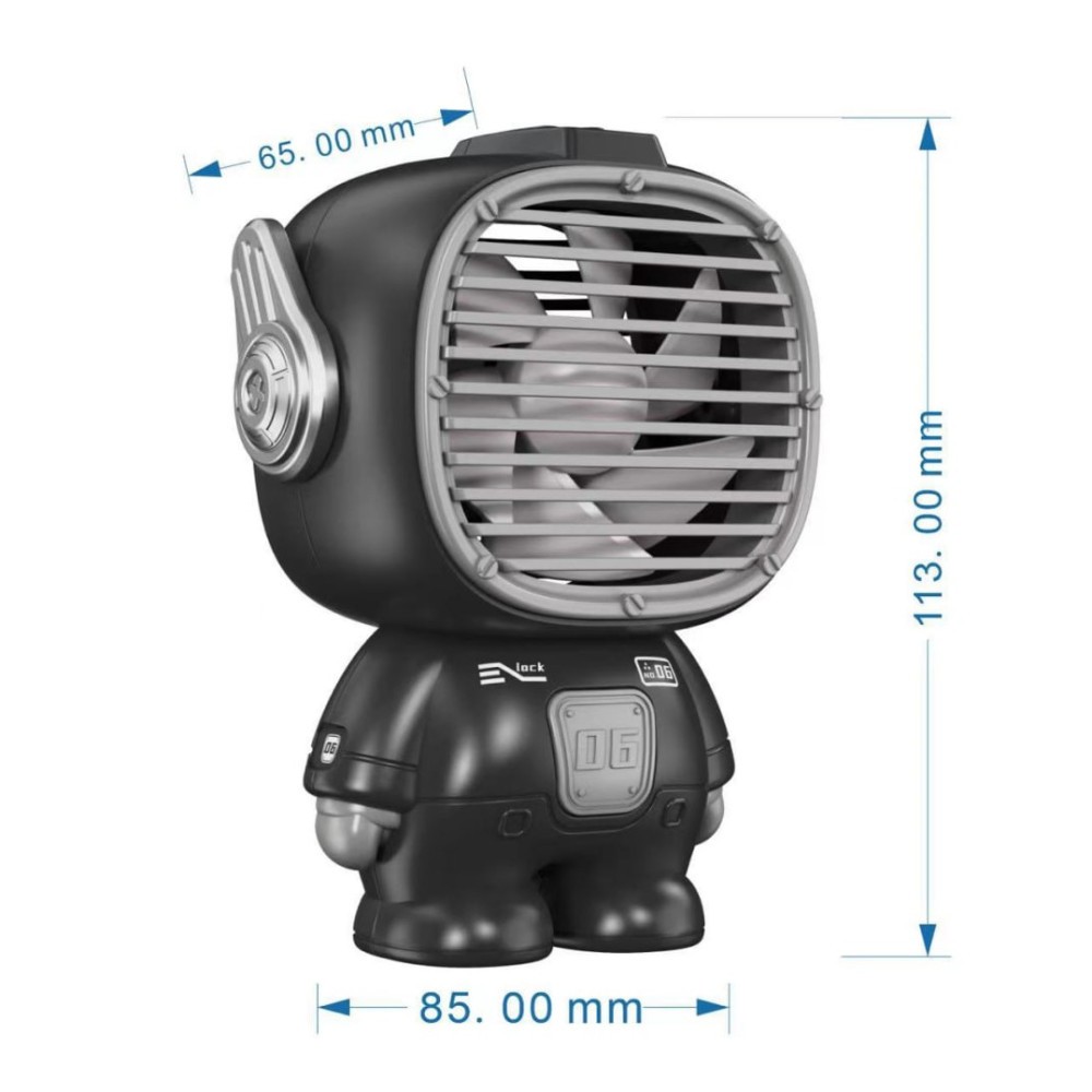 Портативний вентилятор Mini K9 Astronaut з акумулятором (3 режима, Type-C) 11.3см (Чорний)-4