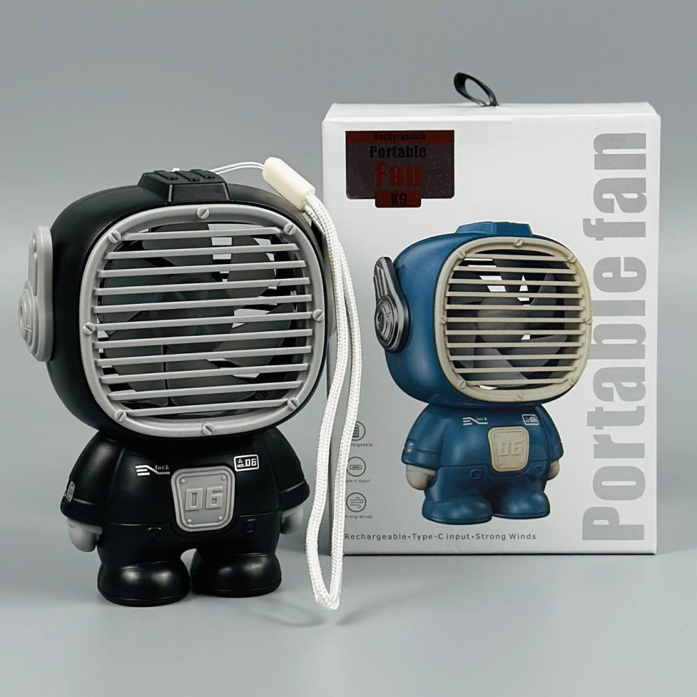 Портативний вентилятор Mini K9 Astronaut з акумулятором (3 режима, Type-C) 11.3см (Чорний)-0