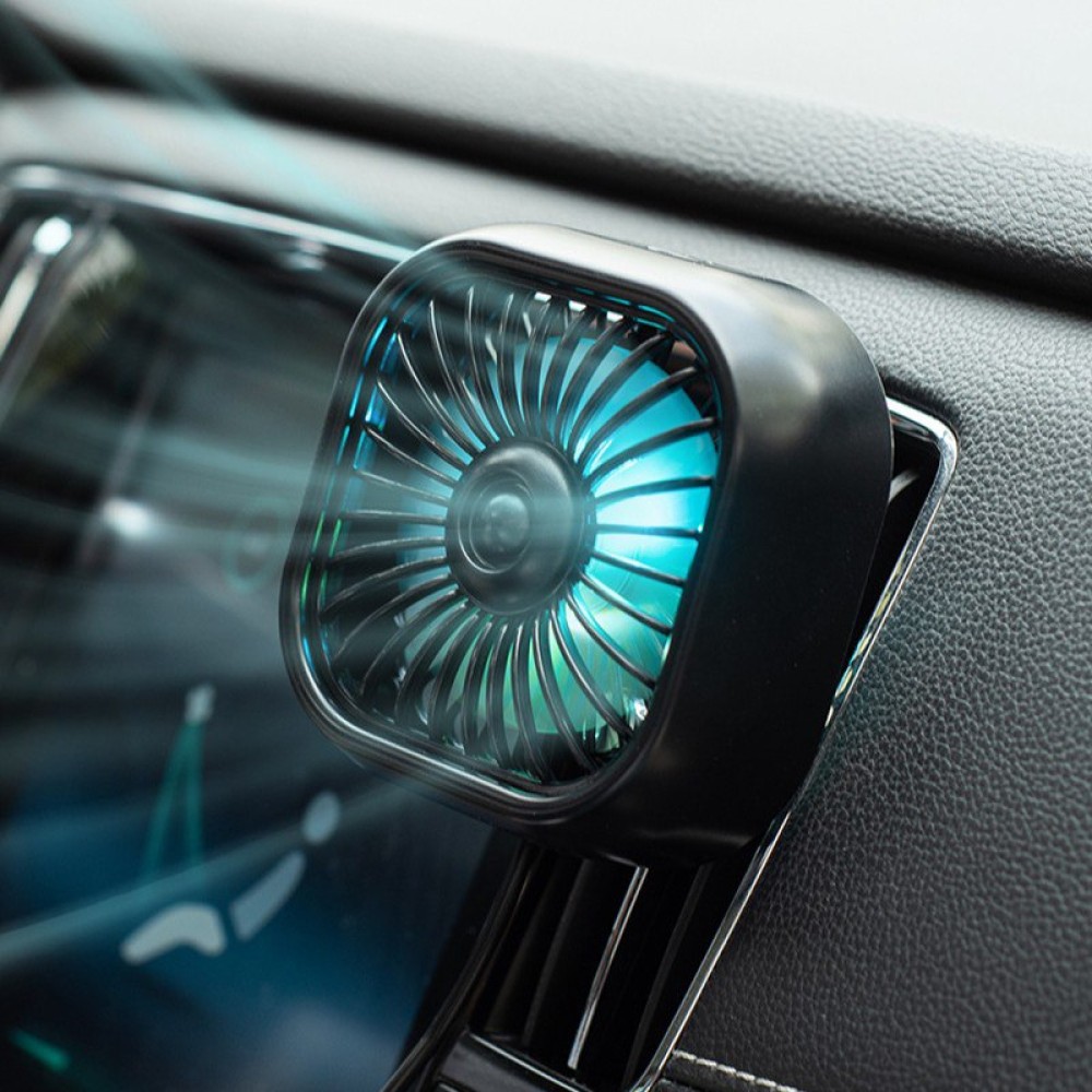 Автомобільний міні-вентилятор F11 з підсвіткою від USB (кріплення гумова кліпса) (Чорний)-1