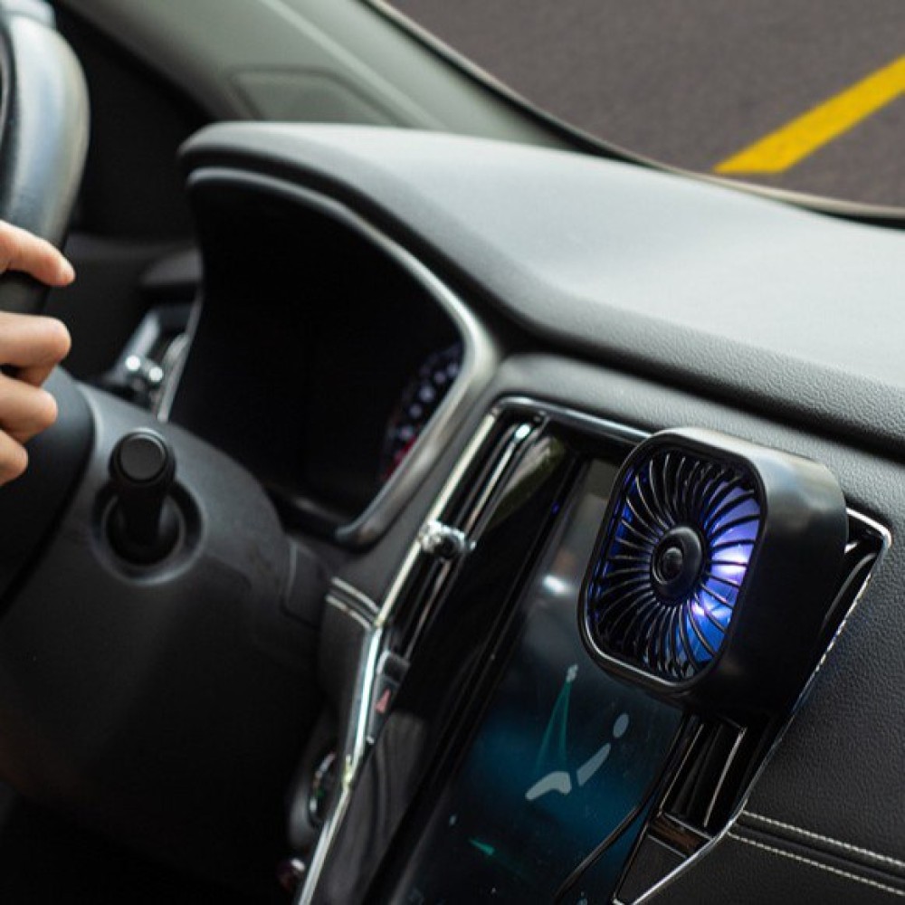 Автомобільний міні-вентилятор F11 з підсвіткою від USB (кріплення гумова кліпса) (Чорний)-3