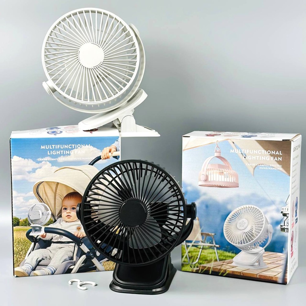 Вентилятор Mini 33 3in1 на прищіпці, підвісний з нахилом (17cm) (з вбуд. акум.) (Білий)-5