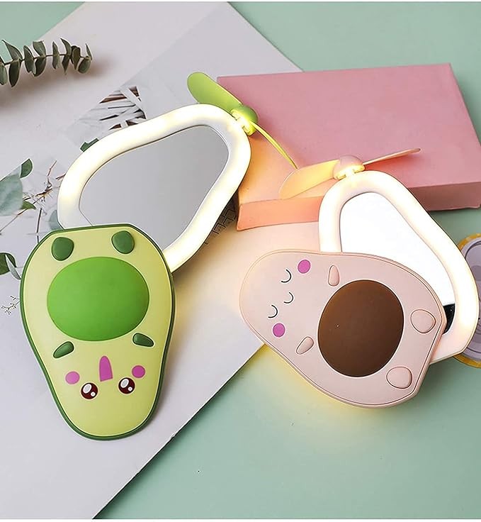 Портативний міні-вентилятор Avocado +  дзеркало LED (рожевий)-2