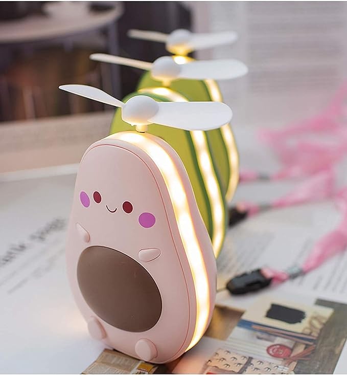 Портативний міні-вентилятор Avocado +  дзеркало LED (рожевий)-1