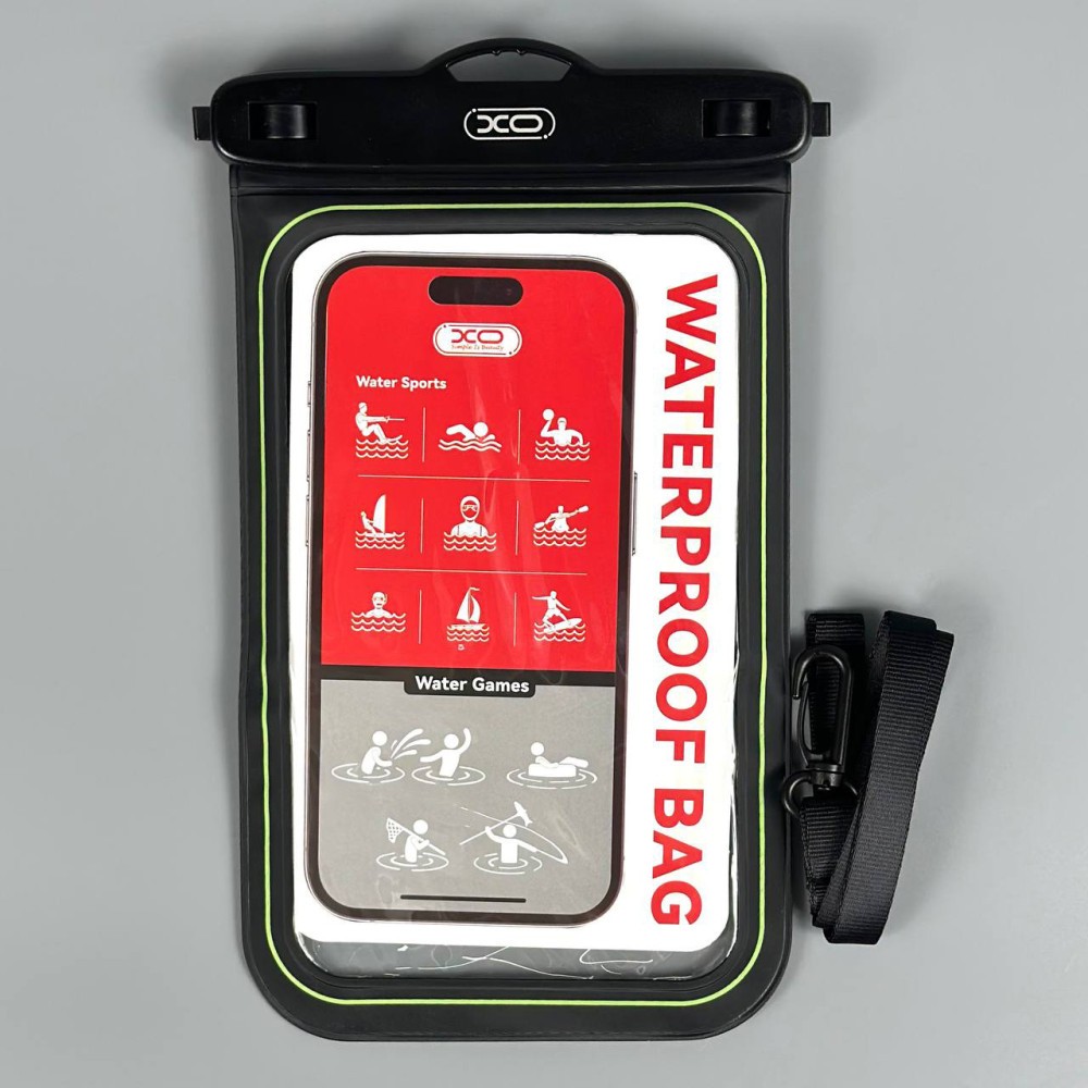 Водонепроникна сумка-чохол XO KT04 + шнурок, для мобільного телефону до 7 дюймів (Чорний)-1