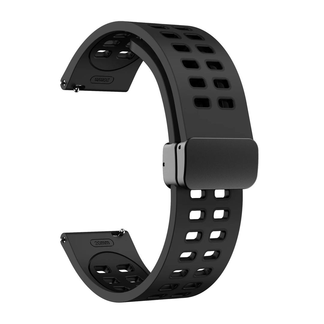 Ремінець для годинника універсальний силіконовий 20мм Sport Strap Magnet Buckle (Black)-0