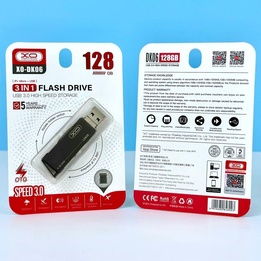 USB флеш XO DK06 128GB 3.0 3-in-1 Lightning-0