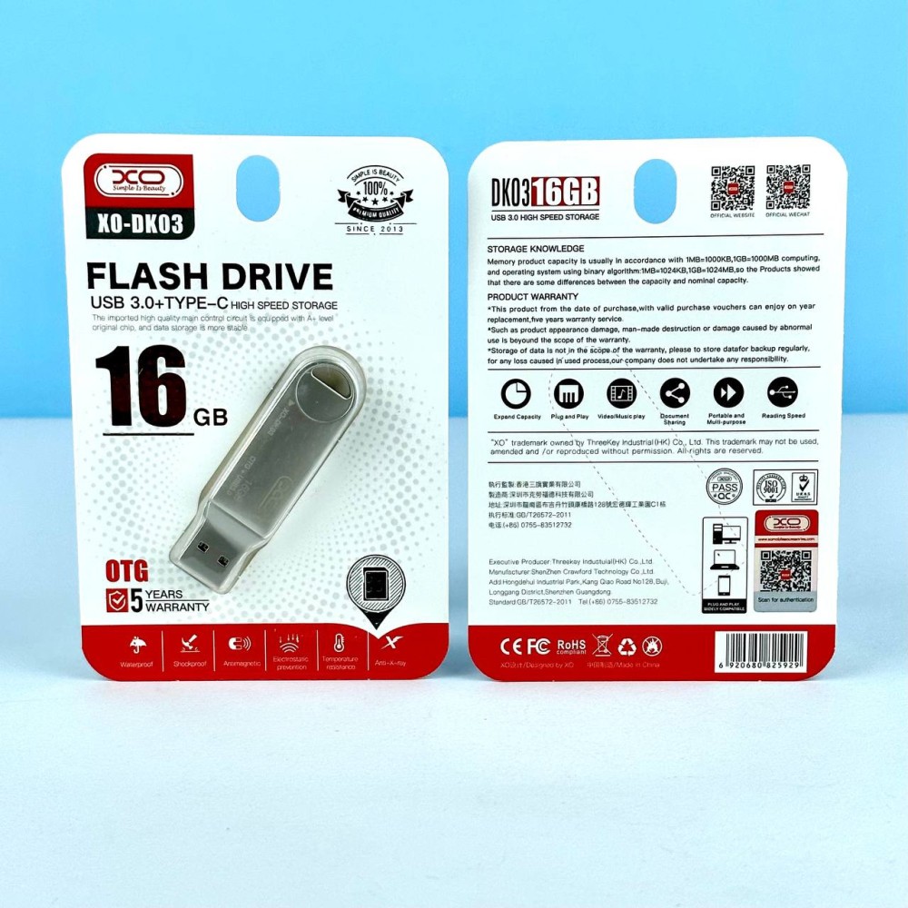 USB флеш XO DK03 16GB USB3.0+Type-C-0