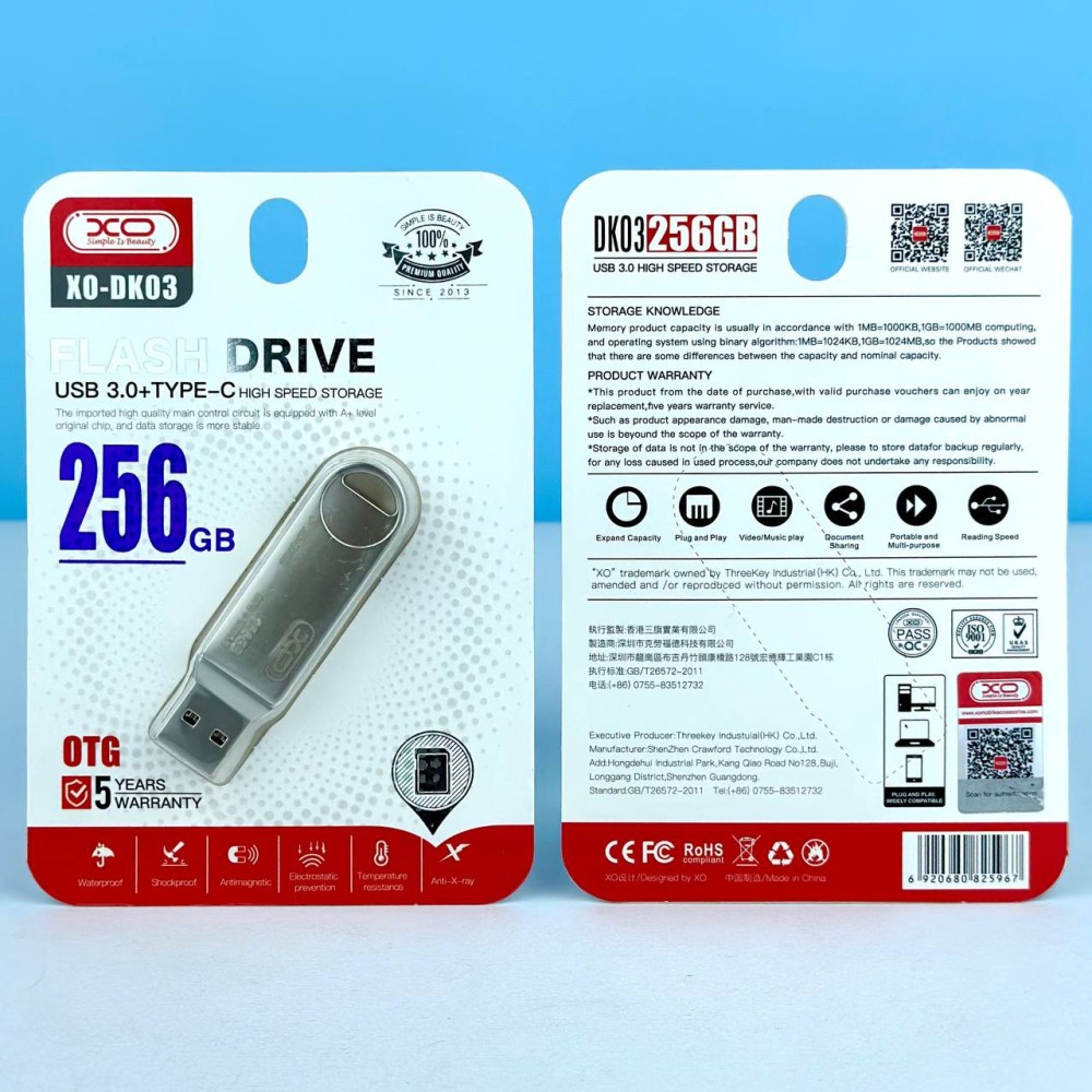 USB флеш XO DK03 256GB USB3.0+Type-C-0