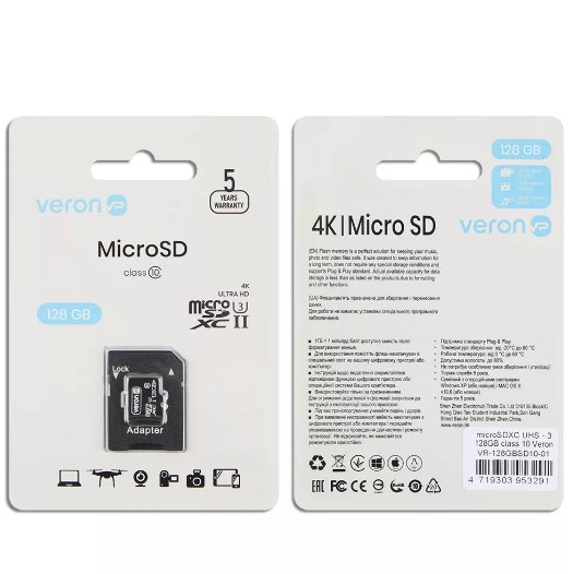 Карта пам`яті 128GB Veron microSDXC (UHS-3) class 10 with adapter-1