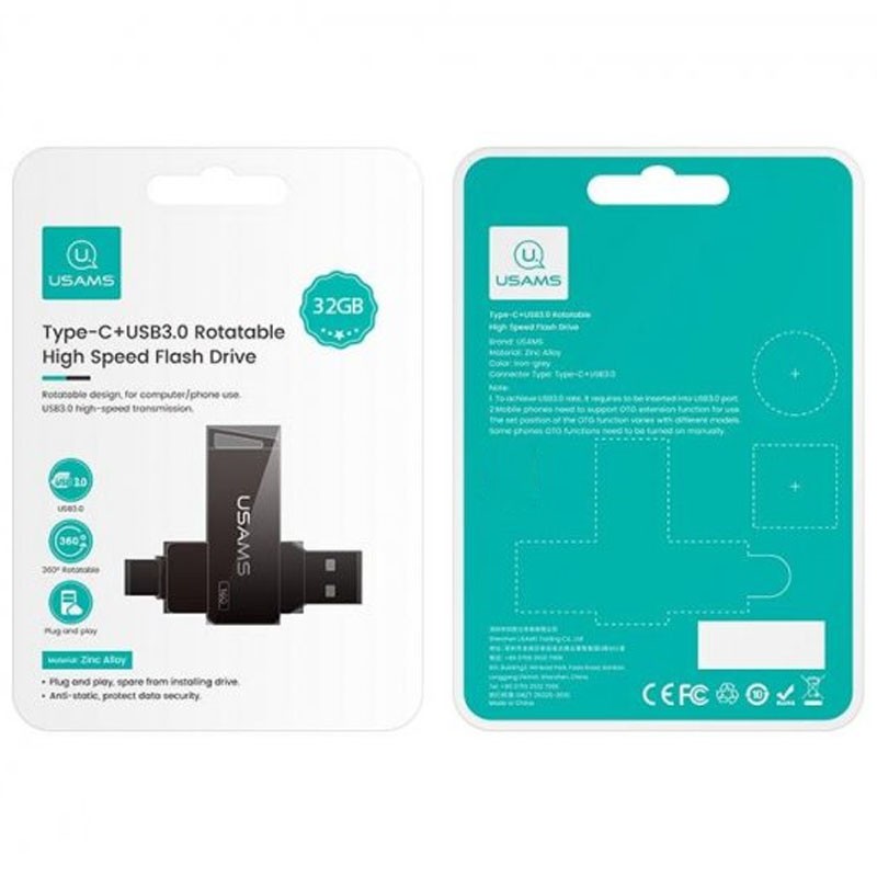 USB-TYPE-C флешка USAMS US-ZB199 Type-C+ USB3.0 High Speed 32 Gb (Iron-grey)-1