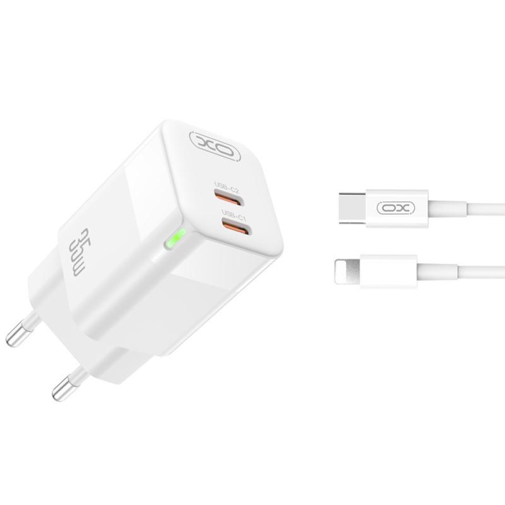 Зарядний пристрій XO CE07 Type-C to Lightning  PD 35W GaN lamp display білий-1