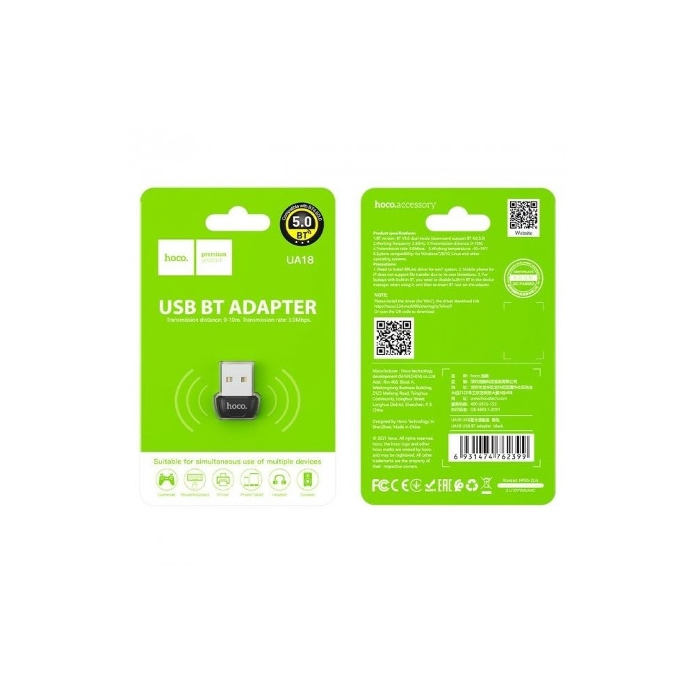 Адаптер Hoco UA18 USB BT adapter Black-0