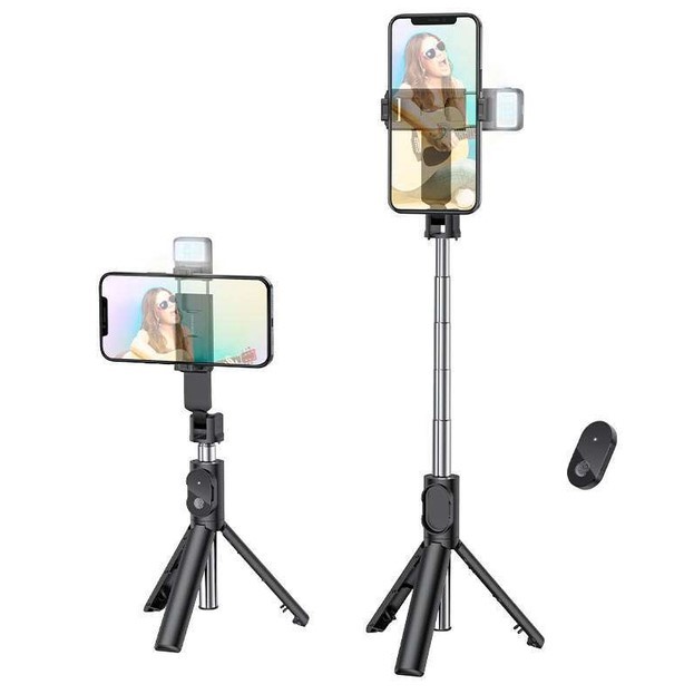 Selfie Monopod BOROFONE BY8 + LED  (Чорний)-1