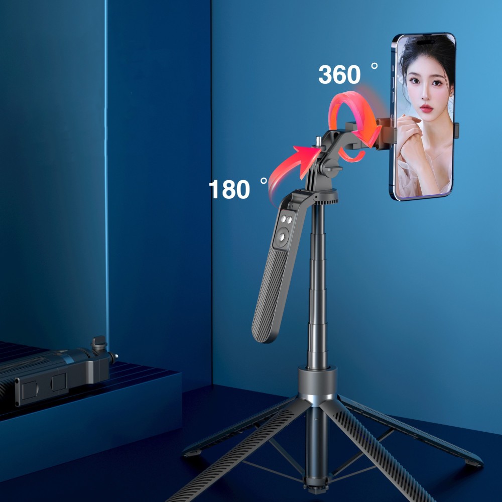 Монопод Трипод A14 Long 1.8m Bluetooth (360° Rotating Pan Tilt) (Чорний)-1