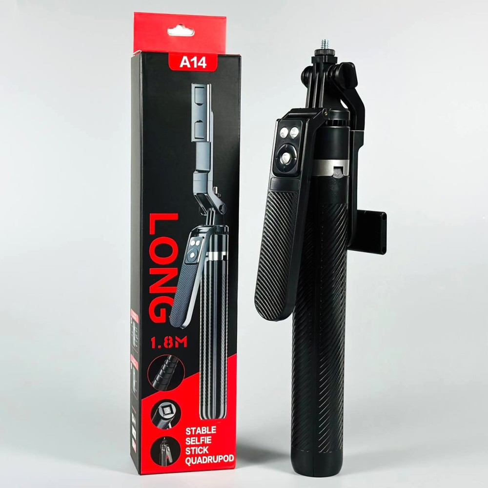 Монопод Трипод A14 Long на штативі 1.8m Bluetooth (360° Rotating Pan Tilt) (Чорний)-0