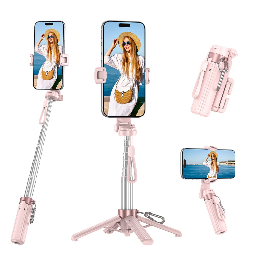 Монопод XO SS29 Pro 4-in-1 Mini Selfie Stick Bluetooth (для селфі та фотозйомки), 0.64m PINK (Рожевий)-0