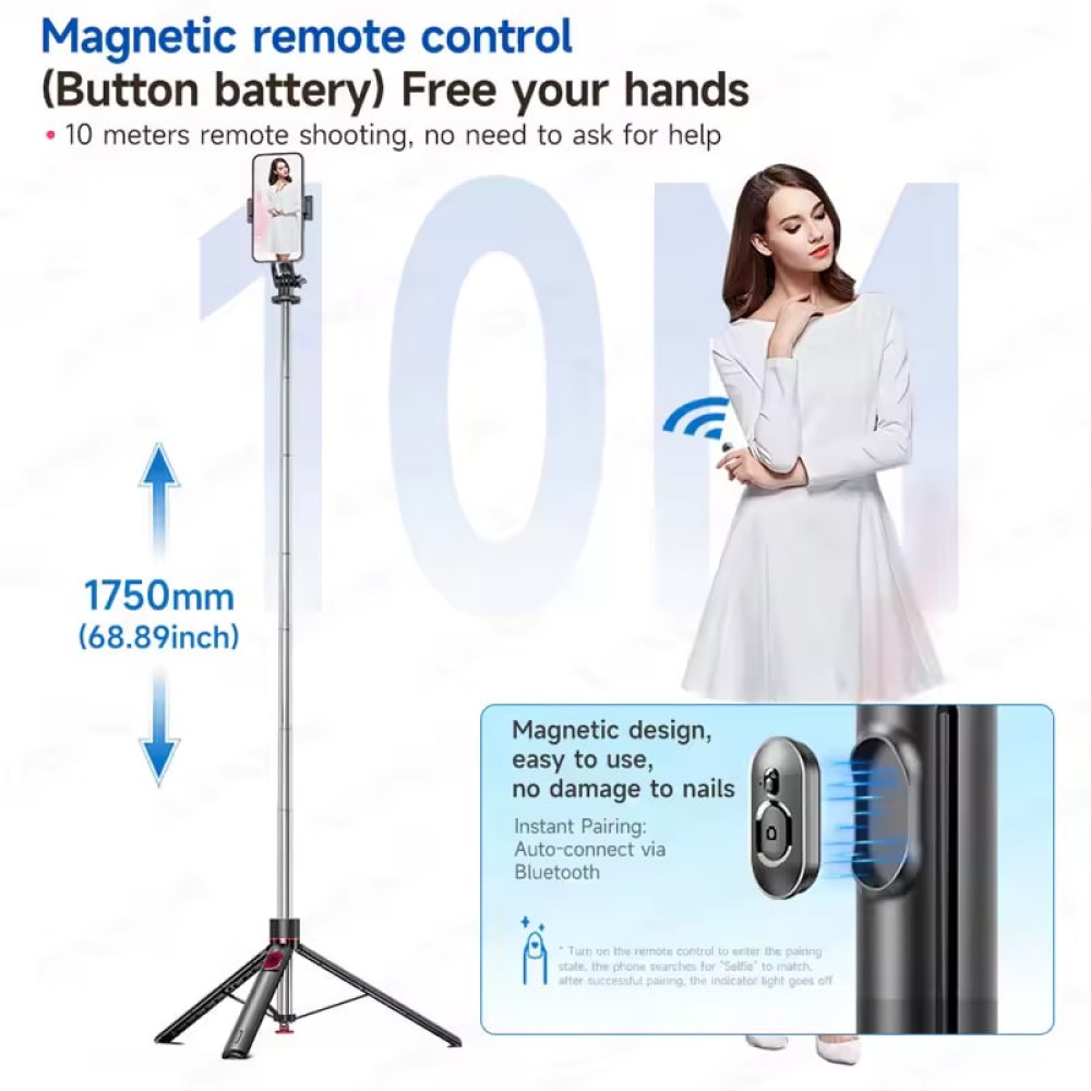 Монопод TT02 Auto Pop open на штативі 175cm Bluetooth (Чорний)-4