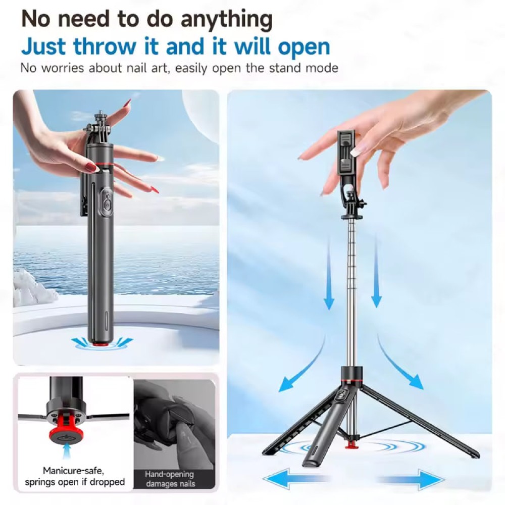 Монопод TT02 Auto Pop open на штативі 175cm Bluetooth (Чорний)-5