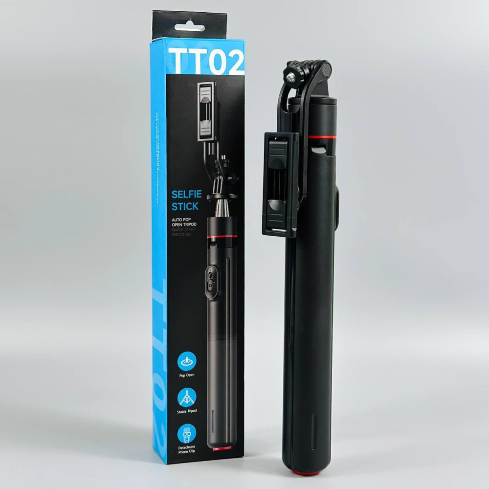 Монопод TT02 Auto Pop open на штативі 175cm Bluetooth (Чорний)-0