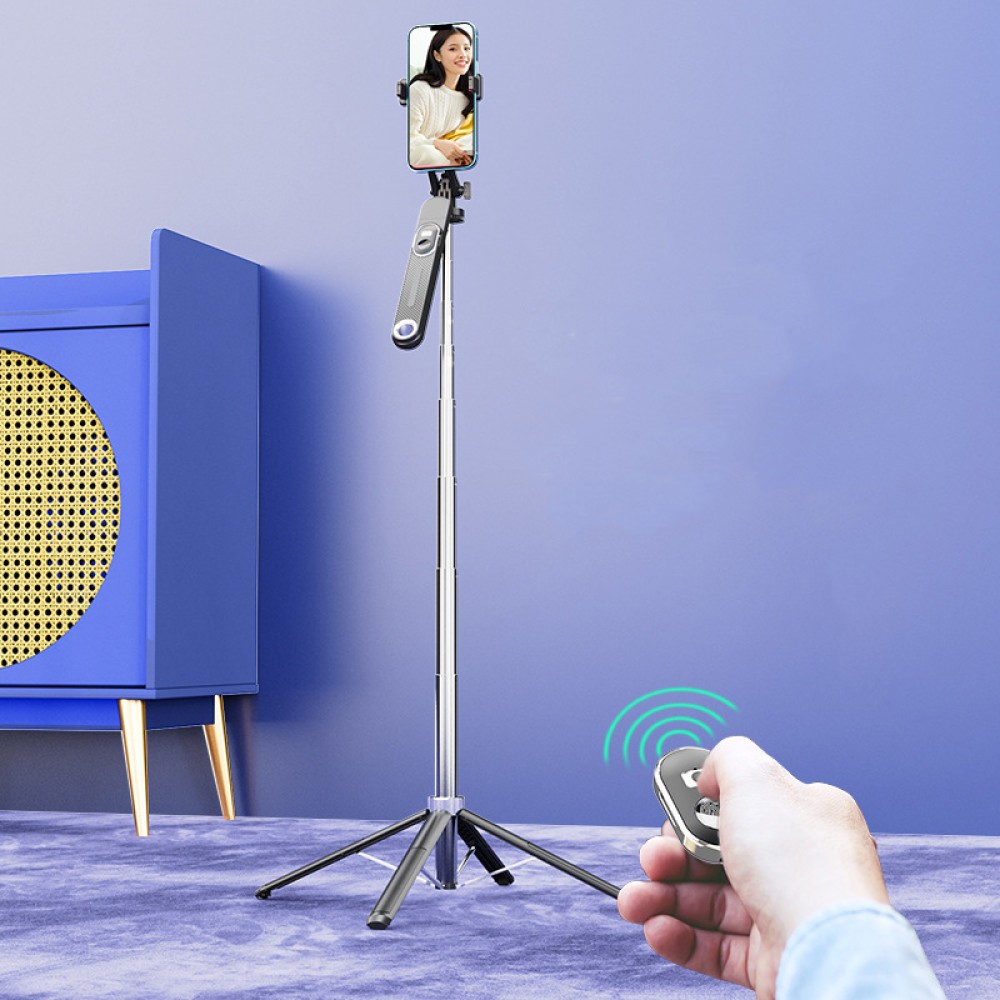Монопод P510 Stainless Steel на штативі 1.8m Bluetooth (360° Rotating Pan Tilt) (Чорний)-3