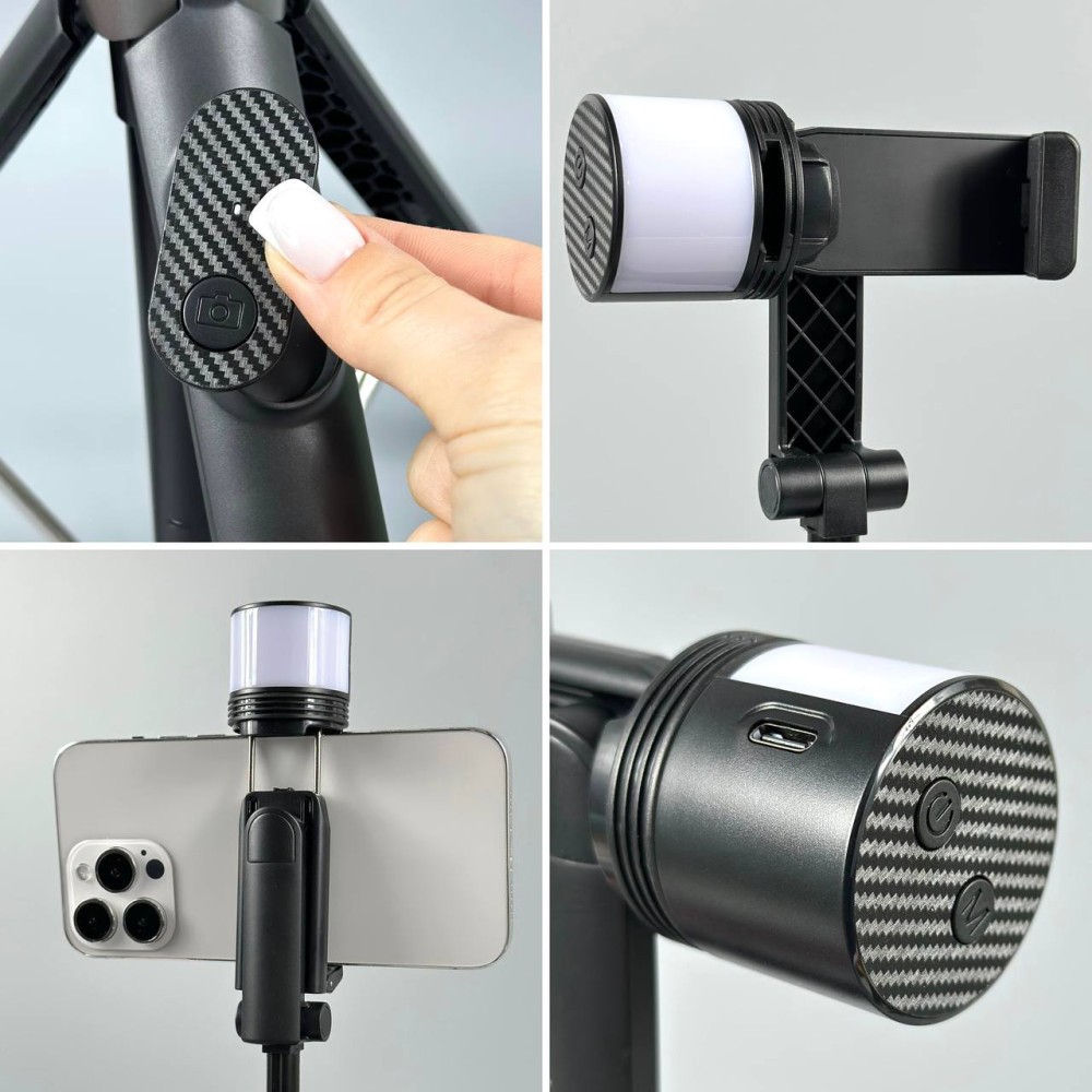 Монопод P27-D Aluminum RGB Beauty Light, Auto Pop open на штативі 159cm Bluetooth (Чорний)-2