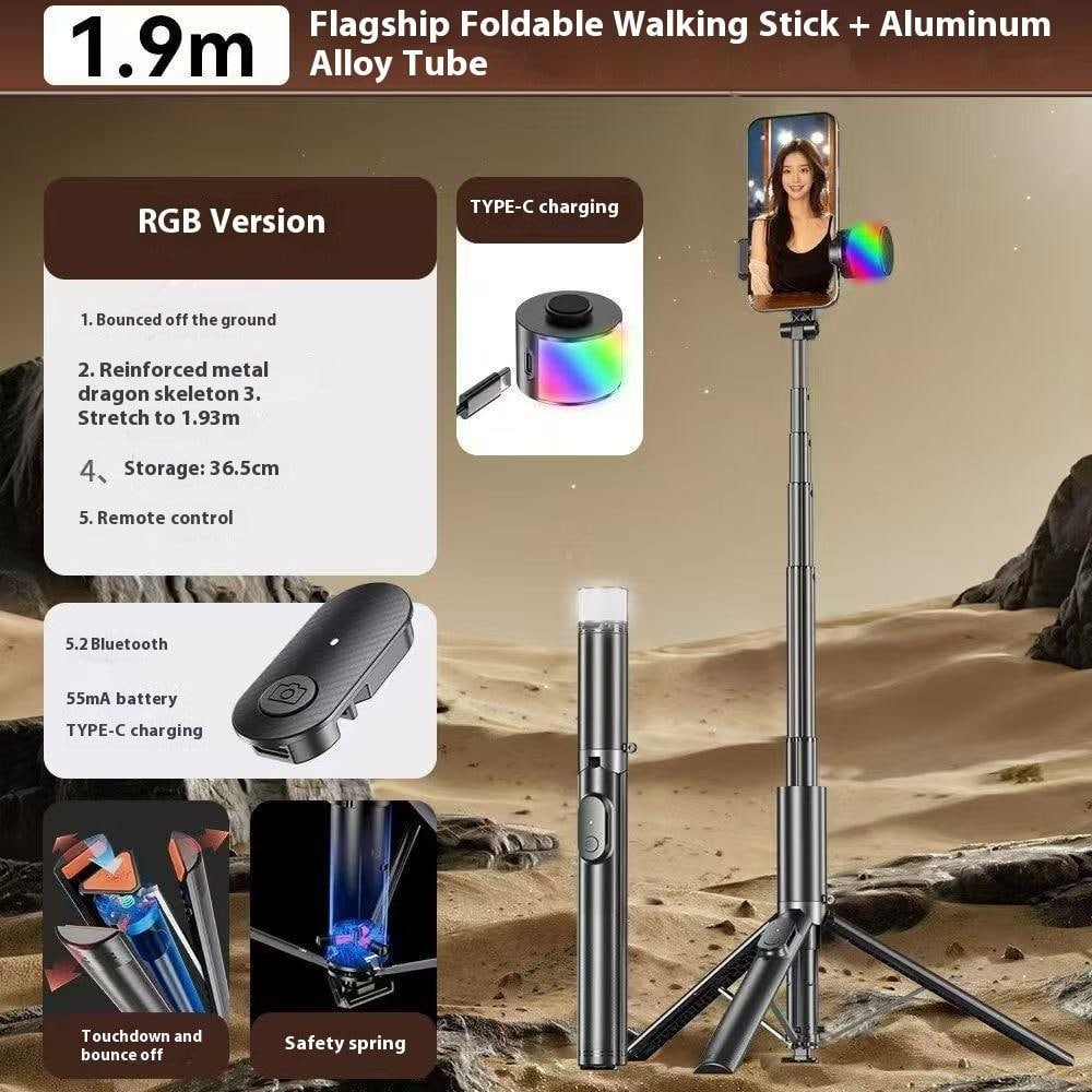 Монопод P27-D Aluminum RGB Beauty Light, Auto Pop open на штативі 159cm Bluetooth (Чорний)-5